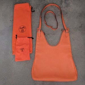 Hermes Orange Clemence Leather Massai Shoulder Bag